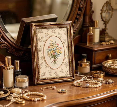 Vintage Gold Framed Wall Art, Cottagecore Pink Wildflower Bouquet Picture Wall Decor, Rustic Farmhouse Flowers Botanical Canvas Poster Artwork, for Nursery Living Room Bedroom 9X11in