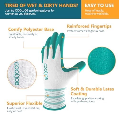COOLJOB 2 Pairs Gardening Gloves for Women Ladies, Breathable Rubber Coated for Yard Garden, Outdoor Indoor Protective Work with Grip, Small Size, Red & Green