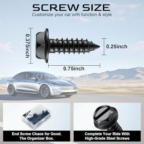 LivTee Rustproof License Plate Screws for Securing License Plates Frames and Covers on Cars and Trucks, 4 Sets Premium Stainless Steel Self Tapping Mounting Bolts (Black Zinc Plated)