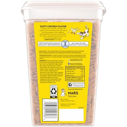 Temptations Cat Treats Classic Crunchy and Soft Cat Treats, Tasty Chicken Flavor, 30 oz. Tub