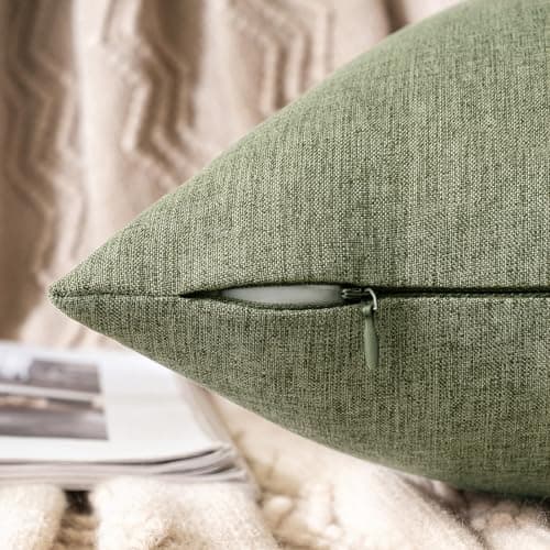 MIULEE Pack of 2 Decorative Outdoor Solid Waterproof Throw Pillow Covers Polyester Linen Garden Farmhouse Cushion Cases for Patio Tent Balcony Couch Sofa 18x18 inch Gray Green