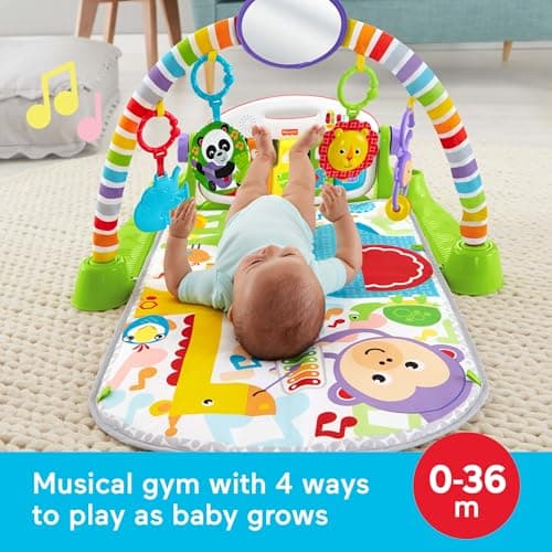 Fisher-Price Baby Playmat Deluxe Kick & Play Piano Gym Learning Toy & 2 Maracas Soft Rattles for Newborn to Toddlers Ages 0+ Months