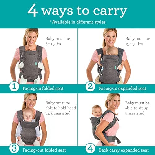 Infantino Flip 4-in-1 Baby Carrier Convertible Ergonomic, Gray
