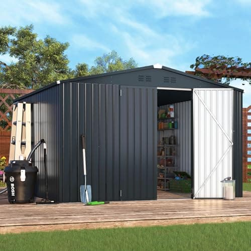 U-MAX Shed 10'x10' Storage Sheds, Large Metal Storage Sheds & Outdoor Clearance, Steel Backyard Shed with Lockable Doors, Utility and Tool Storage for Garden, Patio in Dark Grey