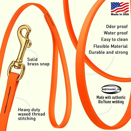 Viper K9 Biothane Working Dog Leash Waterproof Lead for Tracking Training Schutzhund Dog Sport & Search - Odor-Proof Long Line with Solid Brass Snap for Puppy Medium and Large 1/2" x 20ft HunterOrange