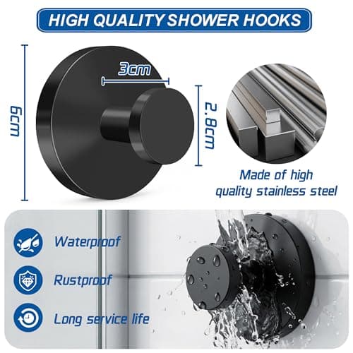 klasit Suction Cup Hooks for Shower, No-Drill Towel & Robe Hooks for Bathroom, Glass Door, Mirror & Tile, 4 Pack, Matte Black – Ideal for Hanging Towels, Bathrobes & Loofahs