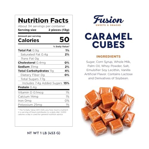 Caramel Cubes Candy, 1 Pound Bulk Bag, Individually Wrapped, Approx 75 Ct