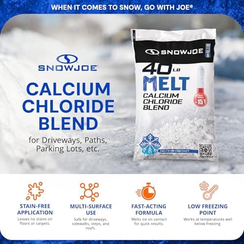 Snow Joe Snow & Ice Melter, Calcium Chloride Blend Pellets, Non-Staining Melt, 40 Lb Bag - Ice Remover for Driveway, Concrete, Sidewalk, and Outdoor Spaces