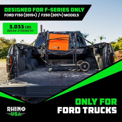 Ford Only – Rhino USA Integrated Cargo Magic Bed-Mounted Retractable Ratchet Straps (2PK) for Ford F150 (2015+) & F250 (2017+) – BoxLink Compatible, 360° Swivel, Heavy-Duty Tie Downs