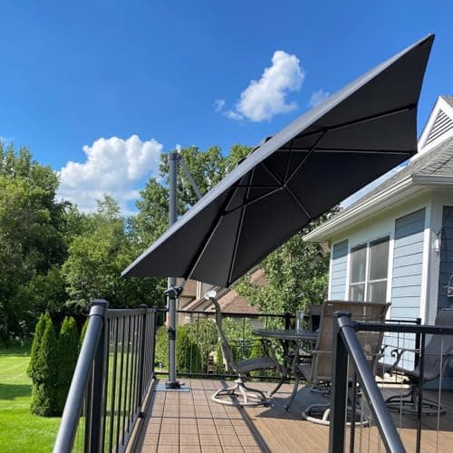 PURPLE LEAF 10' x 10' Patio Umbrella Outdoor Cantilever Umbrella Square Aluminum Offset Umbrella with 360-degree Rotation for Garden Patio Deck Pool, Grey