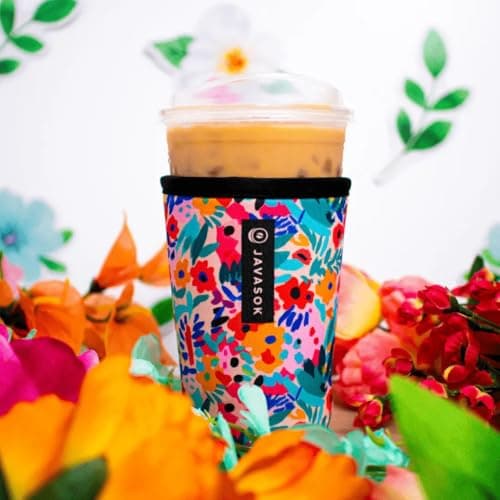 Sok It JavaSok Iced Coffee & Cold Soda Insulated Neoprene Cup Sleeve (Abstract Floral, Medium: 22-28oz)