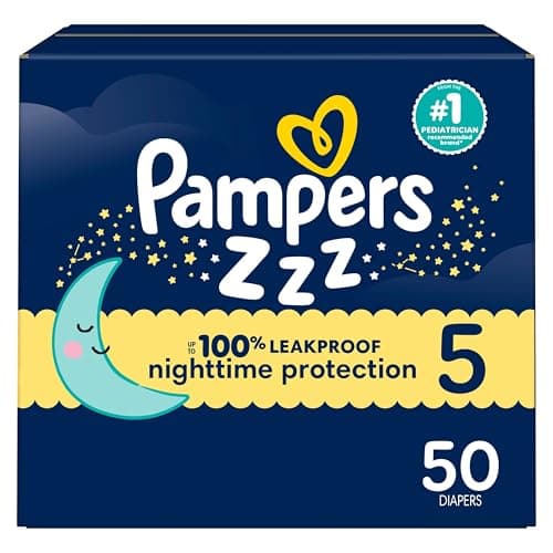 Pampers ZZZ Overnight Diapers, Size 5 (12+ kg), Nighttime Protection Disposable Baby Diaper, 50 Count