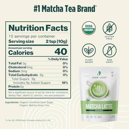Jade Leaf Matcha Organic Matcha Latte Mix - Lightly Sweet Japanese Matcha Green Tea Powder with Organic Cane Sugar for Café Style Blend, 15 Servings (150g Pouch)