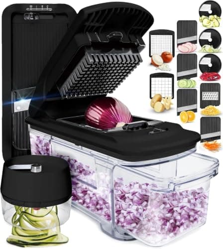 Fullstar Vegetable Chopper & Mandoline Slicer - Julienne Cutter Dicer Grater for Food Veggie Onion Cucumber Tomato Salad Potato Cheese - Kitchen Essentials & Gadgets (PRO XL 6-in-1, Black)
