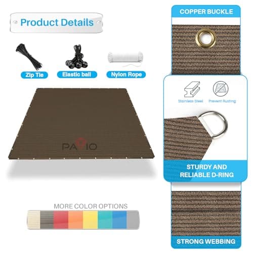 Patio Paradise 15' x 30' Sun Shade Cloth with Grommets Rectangle Shade Sail Canopy Pergola Cover with Straight Edge, UV Block Fabric for Backyard Deck Outdoor Activities, Brown