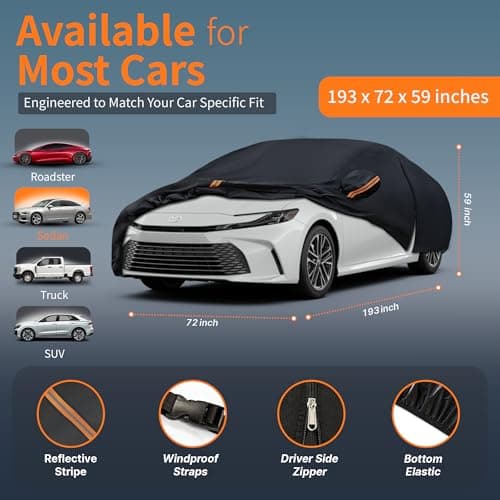 Tozaroa Car Cover Waterproof All-Weather,Outdoor Full Exterior Covers for Automobiles Sedan(Length 186-193 inch) with Windshield Sun Shade Universal Fit Honda Civic,Toyota Camry,Tesla Model 3,etc