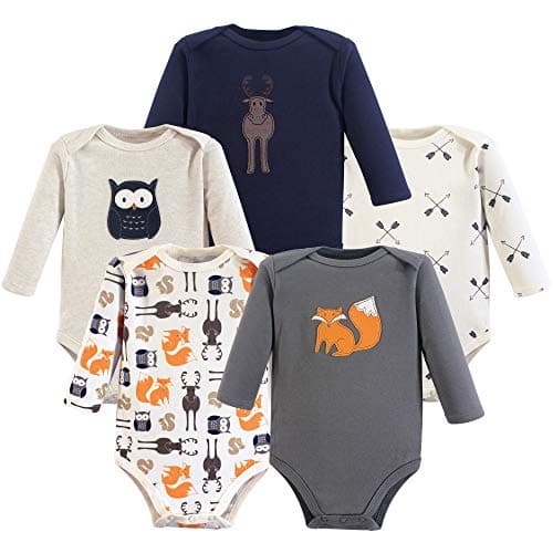 Hudson Baby unisex-baby Cotton Long-sleeve Bodysuits, Gray Forest, 6-9 Months