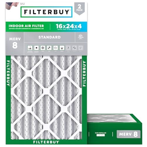 Filterbuy 16x24x4 Air Filter MERV 8 Essential Dust & Allergy Defense (2-Pack), Electrostatic Pleated HVAC AC Furnace Filters Replacement, Made in USA (Actual Size: 15.38 x 23.38 x 3.63)