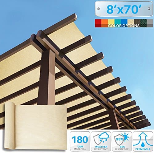 Patio 8' x 70' Sun Shade Fabric Roll 6/8/12 FT Shade Cloth for Patio, Outdoor Mesh Sail Sun Shades Canopy Replacement Pergola Cover for Backyard Deck Porch, Beige