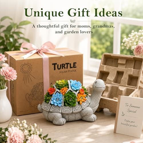 Nacome Solar Garden Outdoor Statues Turtle with Succulent 7 LED Lights - Lawn Decor Patio, Balcony, Yard Ornament - Birthday for Women/Mom/Grandma