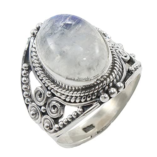 Sterling Silver 925 Ring For Womens Rainbow Moonstone Ring Sterling Silver Statement Ring June Birthstone Oval Gemstone Ring