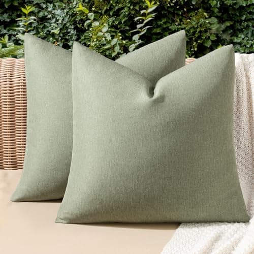 MIULEE Pack of 2 Decorative Outdoor Solid Waterproof Throw Pillow Covers Polyester Linen Garden Farmhouse Cushion Cases for Patio Tent Balcony Couch Sofa 18x18 inch Gray Green