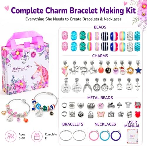 COO&KOO Charm Bracelet Making Kit, A Unicorn Girls Toy that Inspires Creativity and Imagination, Crafts for Girls Ages 8-12 with Jewelry Making Kit Perfect Gifts for 6 7 8 9 10 Girl Self-Expression!