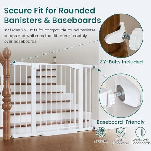 Cumbor 30-46" Baby Gate for Stairs, Toddler Safety Essentials for the House, Auto Close Dog Gate for Doorways, Mom's Choice Awards Winner-Easy Install Pressure/Hardware Mounted Pet Gate for Dogs,White