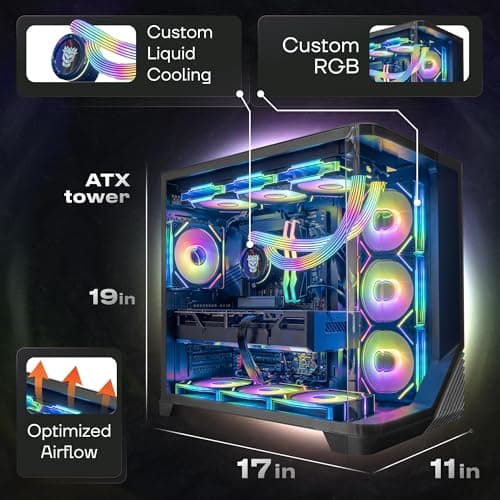 HYPER CYBER Quantum Gaming PC Desktop Computer, AMD Ryzen 7 7800X3D, Radeon RX 9060 XT, 64GB DDR5, 2TB SSD, 360 LCD Liquid Cooler, Windows 11 Home, RGB Lighting, Ready to Use