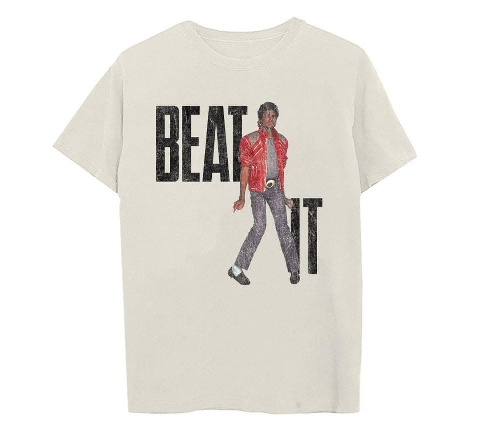 Michael Jackson Unisex-Adult Michael Jackson Official Merch Beat It T-Shirt, Cream, Large