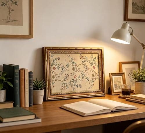 Vintage gold framed Floral Vine wall art Retro Beige Botanical Painting Canvas Prints Elegant Antique Flower French Leaf Wall Decor for Farmhouse Bedroom Living Room Home Decration 9x11in