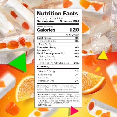 Jujube Nougat Candy, Orange Jelly Bits, Chewy Candy, 9 Oz Bag