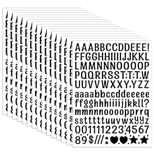 15 Sheet Small Letter Stickers, 1/2 Inch Art Black Vinyl Self Adhesive