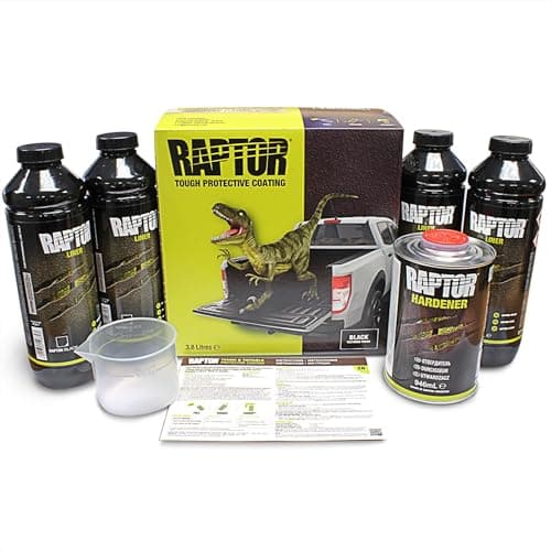 U-POL Raptor Black 0820VG with Spray Gun Bed Liner Kit – 4 Quarts, 2K Urethane, UV Resistant Protective Coating, DIY Spray-On Truck Bed Liner