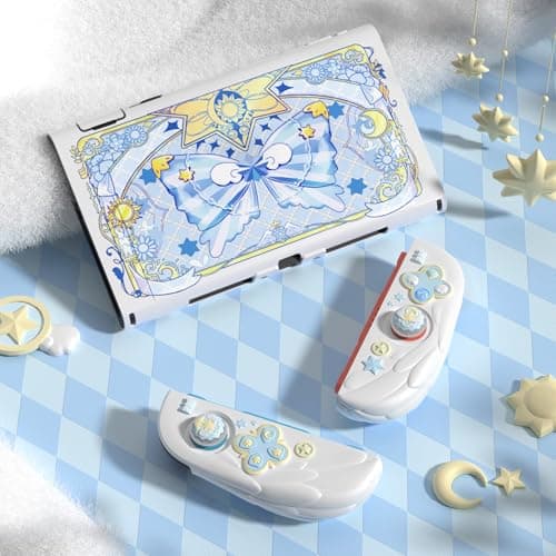 PlayVital Magic Wings Silicone Grip Cover for Nintendo Switch 2 Case with Extra Stand & Thumb Grip, Joycon Grip Cover, PC Console Hard Shell, Cute Animal Dockable Case for Switch 2 Accessories - White