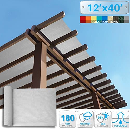 Patio 12' x 40' Sun Shade Fabric Roll 6/8/12 FT Shade Cloth for Patio, Outdoor Mesh Sail Sun Shades Canopy Replacement Pergola Cover for Backyard Deck Porch, Light Gray