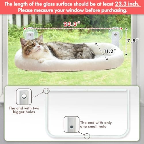 AMOSIJOY Cordless Cat Window Perch, Cat Hammock for Window with 4 Strong Suction Cups, Solid Metal Frame and Soft Cover, Foldable Cat Beds for Indoor Cats…