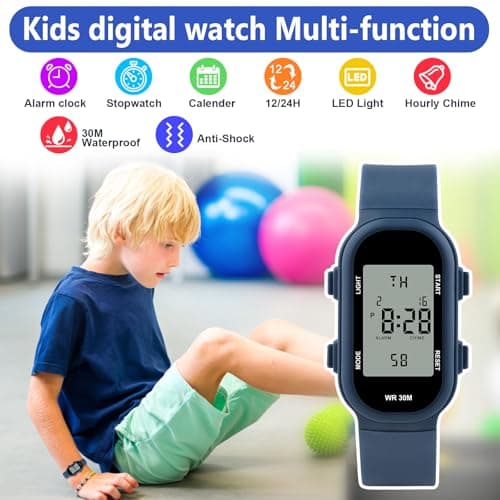Juboos Kids Digital Watches for Boys Girls Ages 7-16, 3ATM Waterproof Sport Child Watch with Night Light, Alarm Clock, Stopwatch
