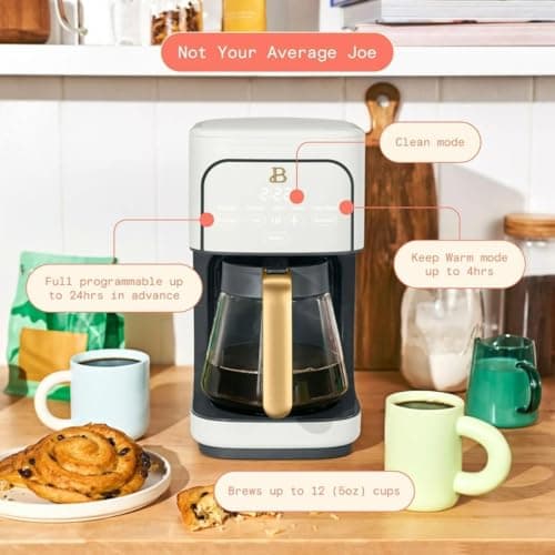 B - 12-Cup Programmable Coffee Maker with Touch Controls, Auto Brew Timer, Reusable Filter, Large Glass Carafe, Countertop Coffee Machine