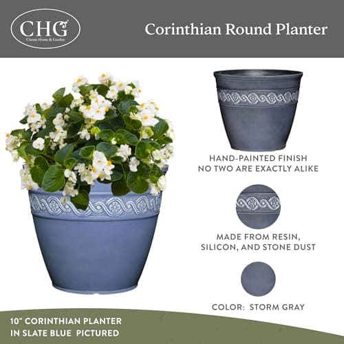 Classic Home and Garden 9411D-515 Corinthian Round Planter, 10", Storm