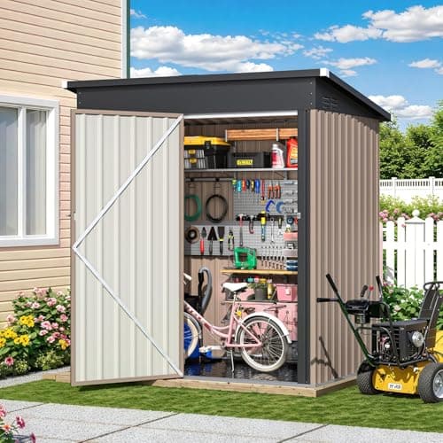 U-MAX 5'x3' Outdoor Storage Shed with Floor Base, Small Metal Garden Sheds & Outdoor Storage Clearance with Waterproof Floor Included, 3x5 Tiny Utility and Tool Sheds for Backyard, Patio