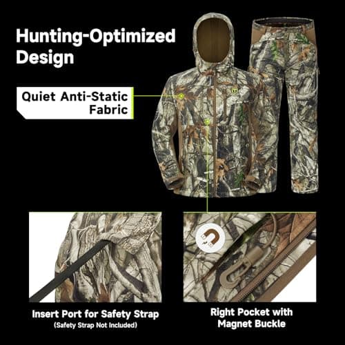 TIDEWE Hunting Clothes for Men with Fleece Lining, Safety Strap Compatible Hunting Jacket and Pants, Water Resistant Silent Hunting Suits for Climbing, Hiking, Camping (Next Camo, Size L)