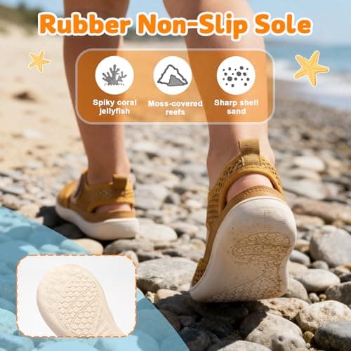 JOINFREE Beach Shoes for Kids Toddler Boys Girls Easy On Off Water Sandals for Pool River Splash Pad Summer Wear Brown 6 Toddler