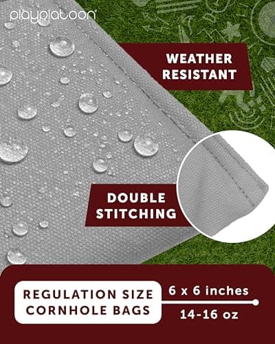 Play Platoon Weather Resistant Cornhole Bags - Set of 8 Regulation Size - Burgundy & Gray - Durable Duck Cloth for Tossing Game, Includes Tote Bag