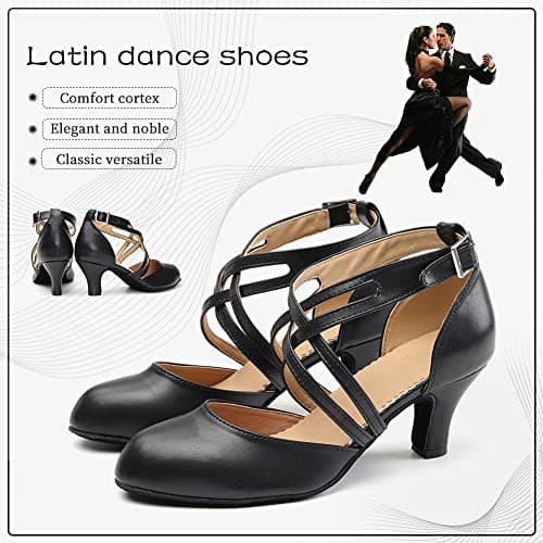 DKZSYIM Women's Latin Ballroom Dance Shoes Close Toe Character Modern Tango Salsa Performance Dancing Shoes,7161-Black-6,US 7.5