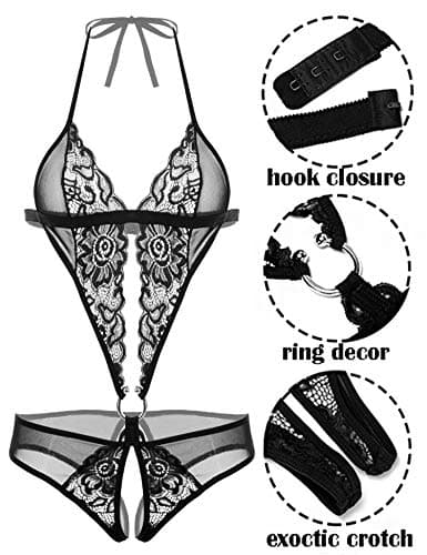 Avidlove Halter Deep V Lingerie Teedy Lace Bodysuit One Piece Babydoll