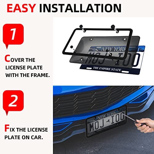 2 Pack Car Smoked License Plate Covers Frame Shield Combo - Unbreakable License Plate Tinted Cover Novelty Fits All Standard US Plates,Bubble Design License Plate Holder with Screws & Caps(Black)
