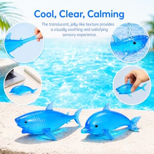 2 Pack Blue Shark & Dolphin Squishy Stress Balls, Collectible Figurines
