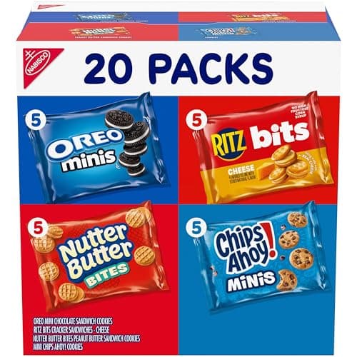 Nabisco Snacks Variety Pack, OREO Minis, Nutter Butter Bites, CHIPS AHOY! Minis Cookies, and RITZ Bits Cheese Sandwich Crackers, 20 Snack Packs
