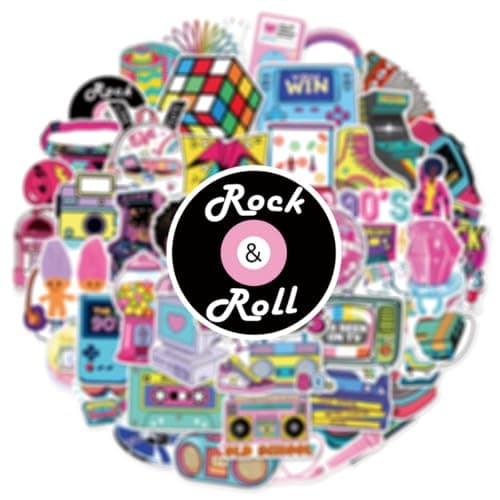 50PCS 80s 90s Stickers, Waterproof Vinyl Retro Nostalgic Decals for Skateboard, Laptop, Phone Case, Luggage - Classic Old School Decor for Teens, Adults, Boys, Girls(8090)